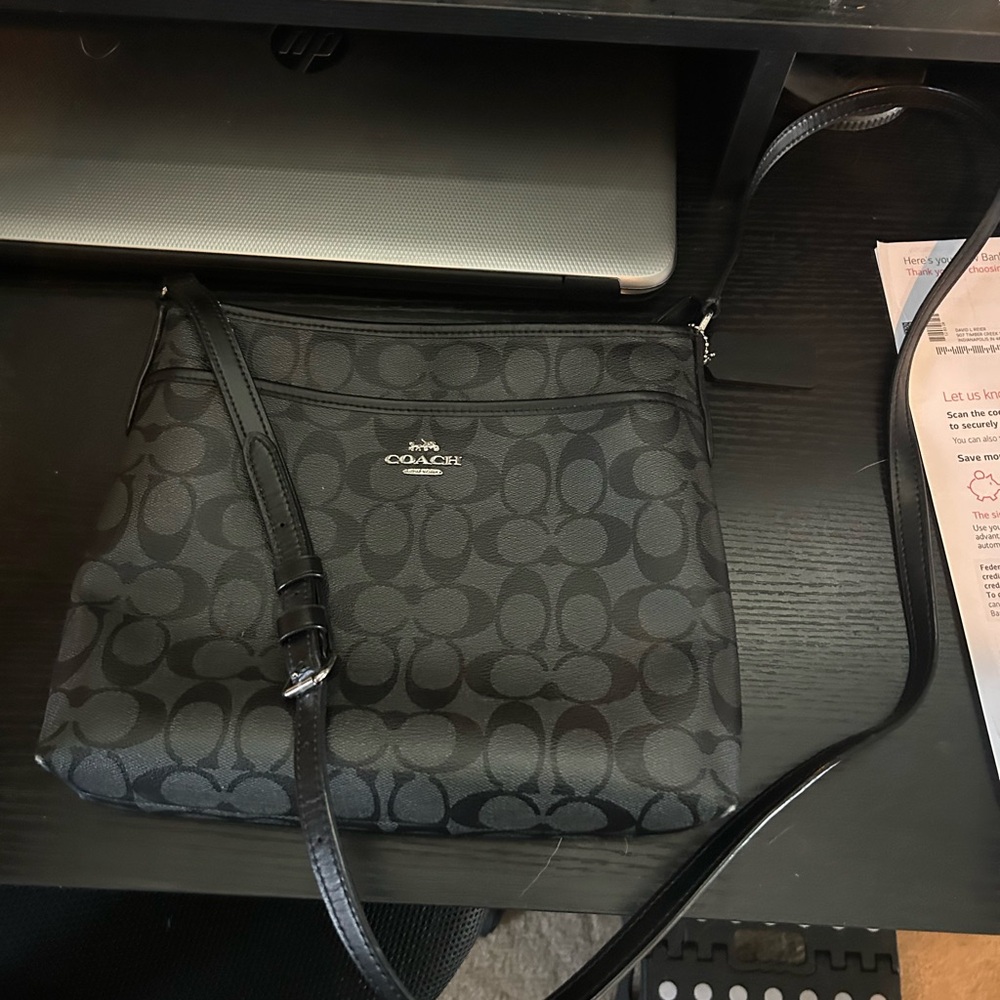 Coach File Crossbody Bag Black Leather Signature C Print